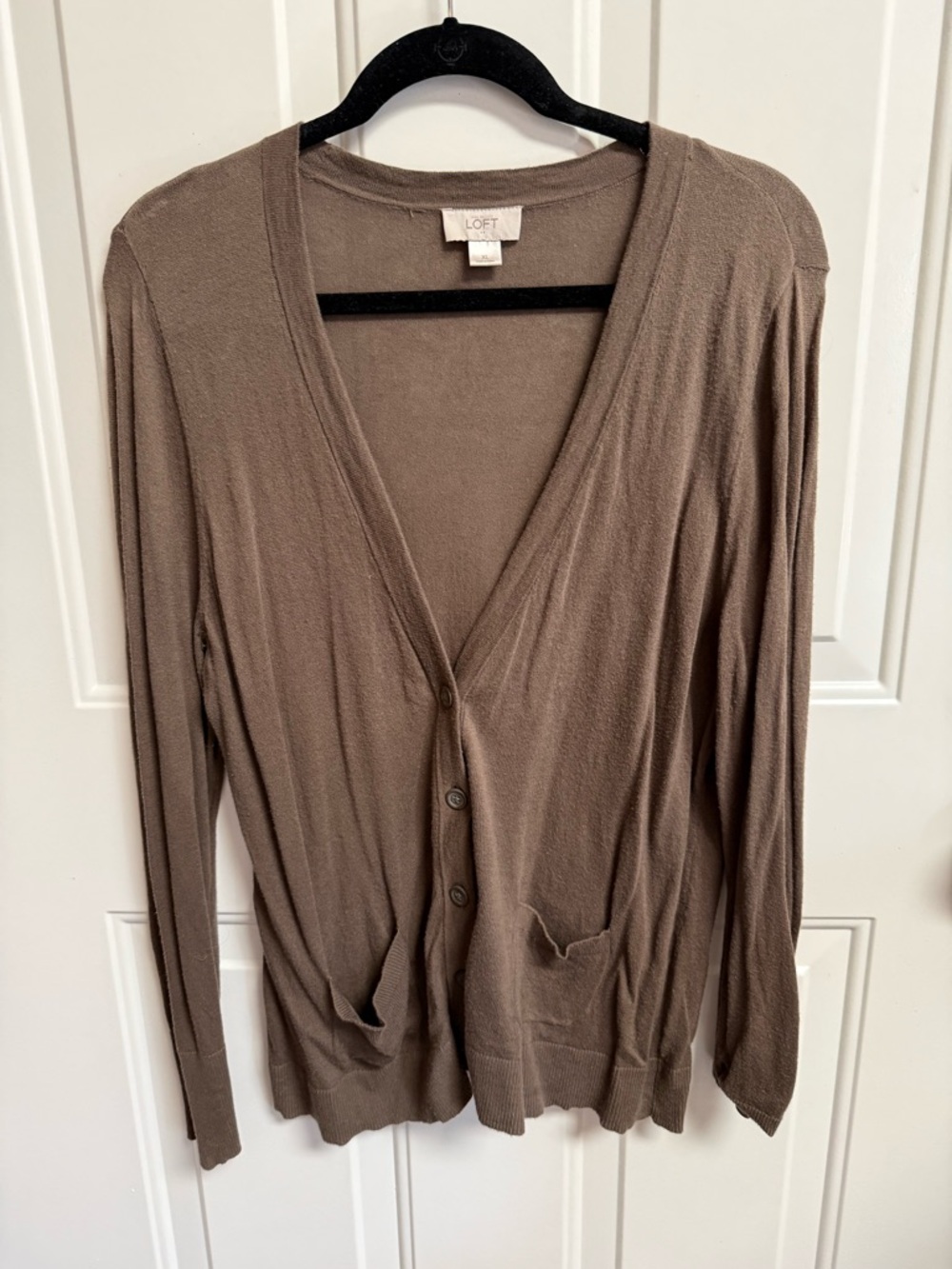 LOFT Lightweight V-Neck Cardigan in Brown Taupe